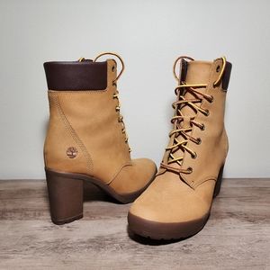 Timberland Camdale Ankle Boots Wheat Tan Chunky Wedge Heel A1SEE Women's Size 8
